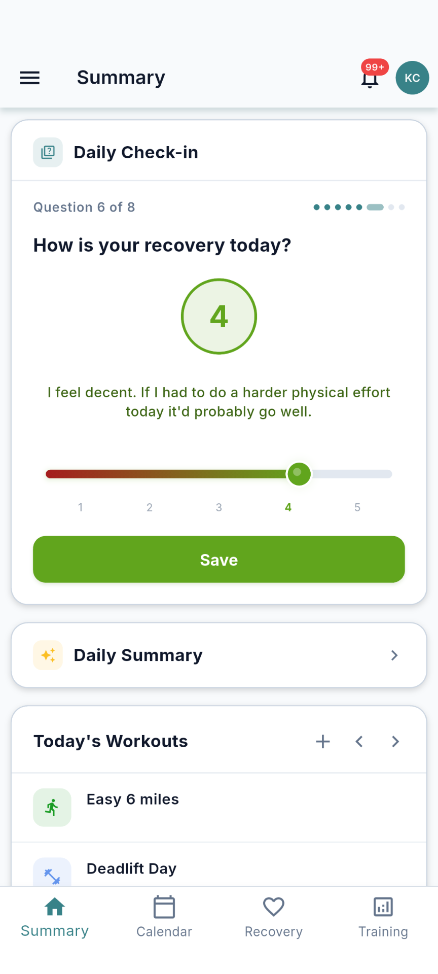 Daily recovery prompts